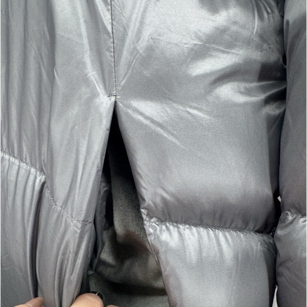 Women XL Metallic Gray Puffer Down Coat Hooded Jacket Mid Length Pockets Winter - Picture 5 of 16